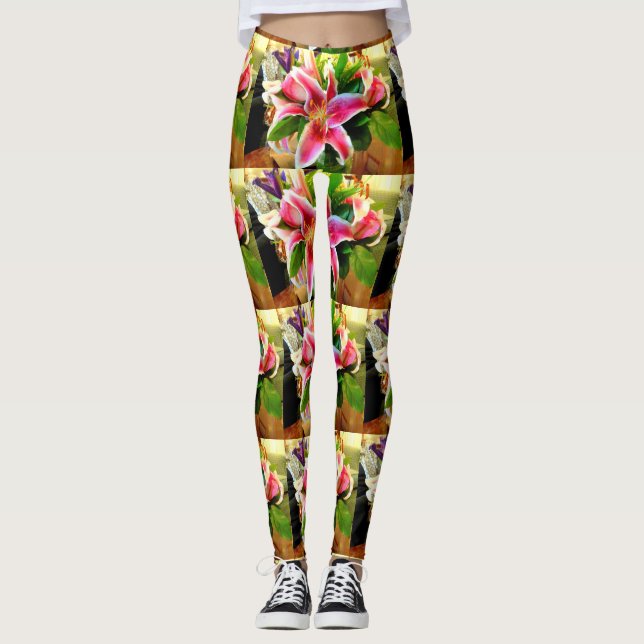 Rosa Sternenlilie Leggings (Vorderseite)