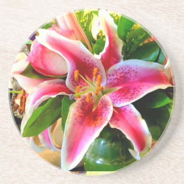 Rosa Sterngazer Lilie Untersetzer (Vorne)