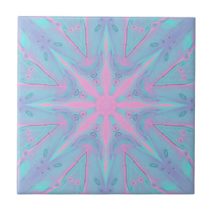 Rosa Sternmuster auf blauem Hintergrund Fliese