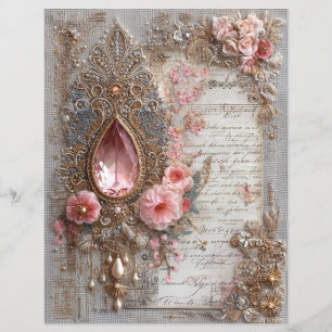 Rosa Stickerei-Schmuckstein Junk Journal Scrapbook