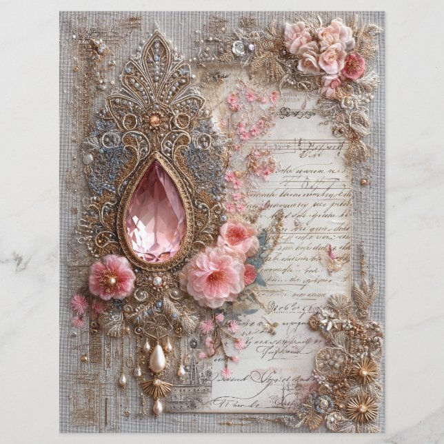 Rosa Stickerei-Schmuckstein Junk Journal Scrapbook (Vorderseite)