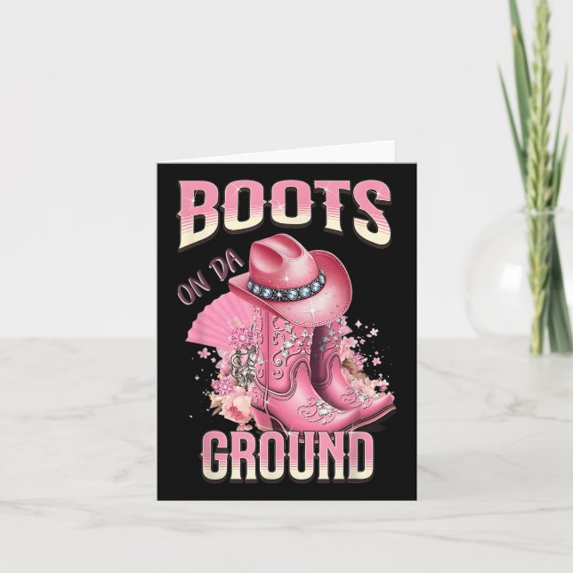Rosa Stiefel auf Da Ground Western Cowgirl Hut und Karte (Vorderseite)
