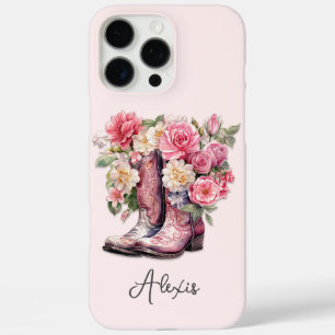 Rosa Stiefel mit Blumen Monogramm iPhone 16 Pro Max Hülle