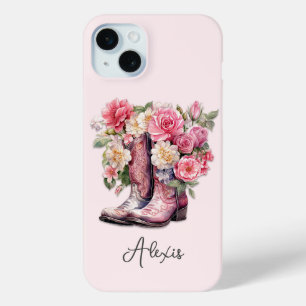 Rosa Stiefel mit Blumen monogrammiert Case-Mate iPhone Hülle