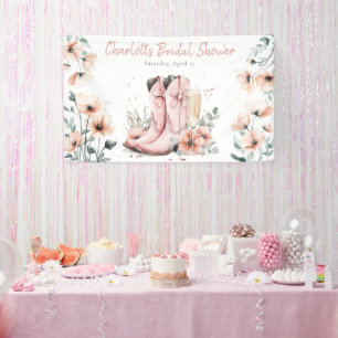 Rosa Stiefel & prickelnde Champagnerglas Brautpart Banner