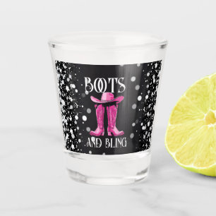 Rosa Stiefel und Bling-Junggeselinnen-Abschied Schnapsglas