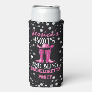 Rosa Stiefel und Bling-Junggeselinnen-Abschied Selters Dosenkühler