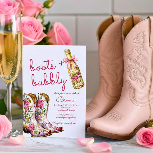 Rosa Stiefel und Brautparty mit Bubbly Einladung