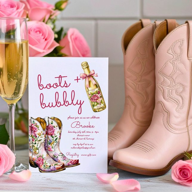 Rosa Stiefel und Brautparty mit Bubbly Einladung (Von Creator hochgeladen)