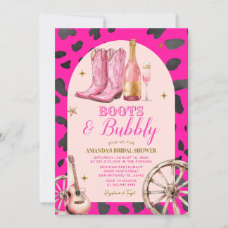 Rosa Stiefel und Bubbly Western Brautparty Einladung