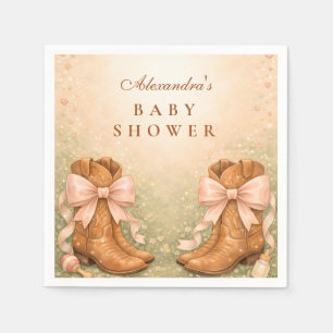 Rosa Stiefel und Schleifen Mädchen Baby Shower Serviette