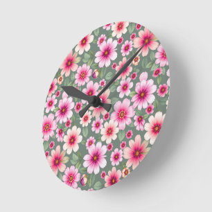 Rosa Stiefmütterchen-Gartenblumen vintage Runde Wanduhr