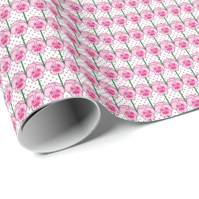 Rosa Stiefmütterchen - Retro-Tapetenmuster Geschenkpapier (Rolleneckpunkt)