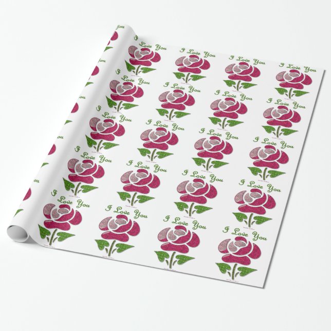 Rosa Stift Rose I Liebe Sie Geschenkpapier (Ungerollt)