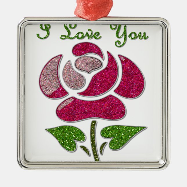 Rosa Stift Rose I Liebe Sie Silbernes Ornament (Vorne)