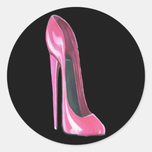 Rosa Stilett-Schuh auf schwarzem Aufkleber