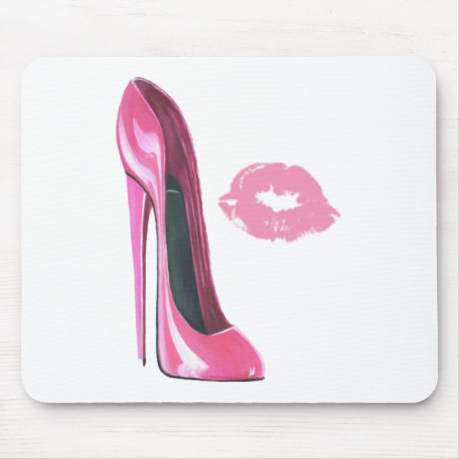 Rosa Stilett-Schuh und Kuss Mousepad (Vorne)