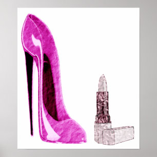 Rosa Stilett-Schuh und Lippenstift-Plakat Poster