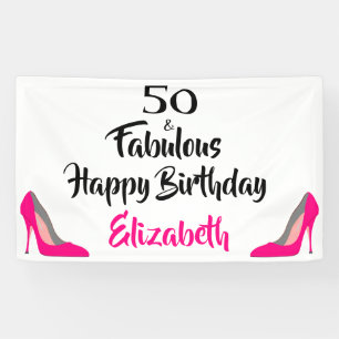 Rosa Stiletto 50 und Fabelhaft 50. Geburtstag Banner