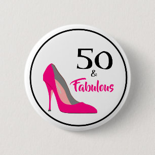 Rosa Stiletto 50 und Fabelhaft 50. Geburtstag Button