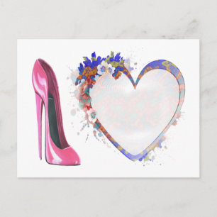 Rosa Stiletto Schuhe und Herzgeschenke Postkarte