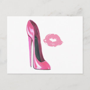 Rosa Stiletto Schuhe und rosa Lippen Postkarte