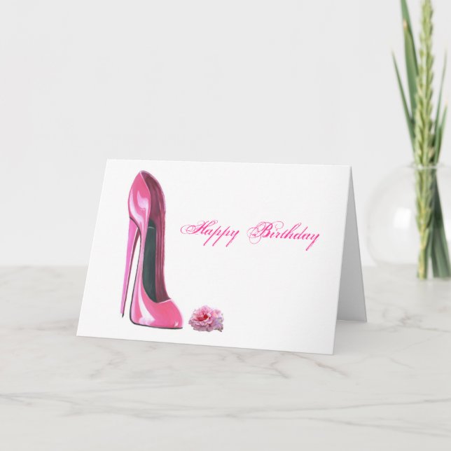 Rosa Stiletto Schuhe und Rose Karte (Vorderseite)