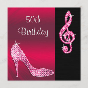 Rosa Stiletto & Treble Cleft 50. Geburtstag Einladung