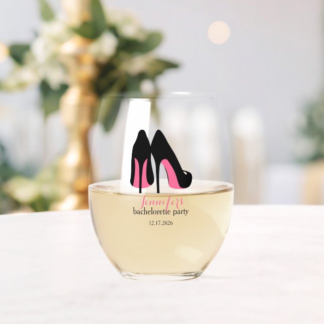 Rosa Stilettos Girls Night Out Junggeselinnen-Absc Weinglas Ohne Stiel (Insitu (Hochzeit))