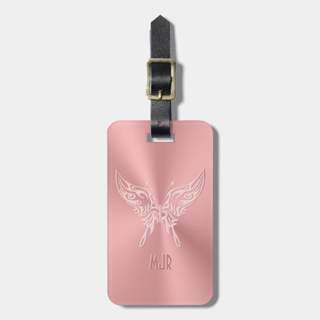 Rosa stilisierter Schmetterling Runder Schwanz, Em Gepäckanhänger (Vorderseite vertikal)