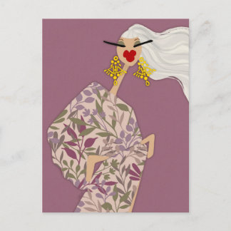 Rosa stilvolle Glam-Fashion-Art-Postkarte Postkarte
