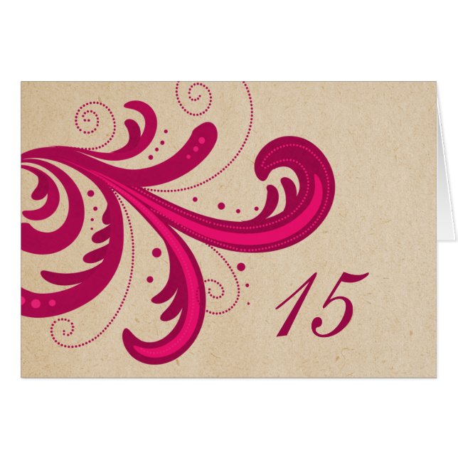 Rosa Stilvolle Wirbel Tischnummer Card (Vorderseite (Horizontal))