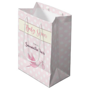Rosa Storch-Baby-Babyparty Mittlere Geschenktüte