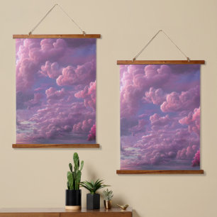 Rosa strahlende Wolken Wandteppich Mit Holzrahmen