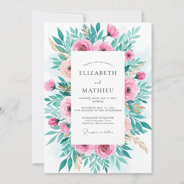 Rosa strahlender Frühling Hochzeit Einladung (Vorderseite)