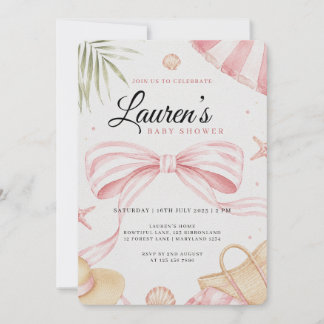 Rosa Strand-Schleife Baby Shower Einladung