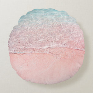 Rosa Strand und Spritzwelle Rundes Kissen