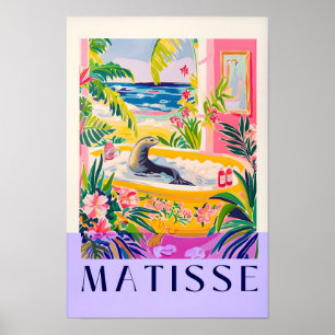 Rosa Strandhaus-Dekor, Seelöwe in der Badewanne Ma Poster
