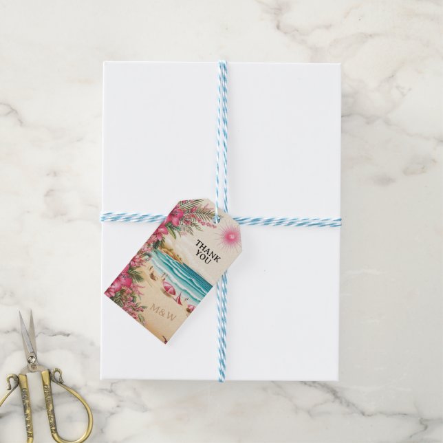 Rosa Strandhochzeit Geschenkanhänger (Mit Garn)