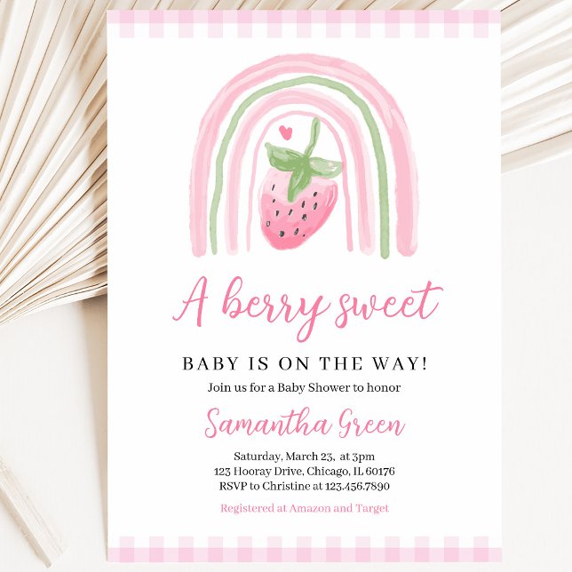 Rosa Strawberry Babydusche Einladung (Von Creator hochgeladen)