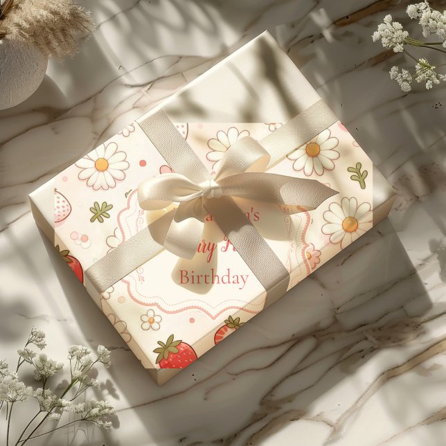Rosa Strawberry Berry Erster Geburtstag Geschenkpapier (Von Creator hochgeladen)