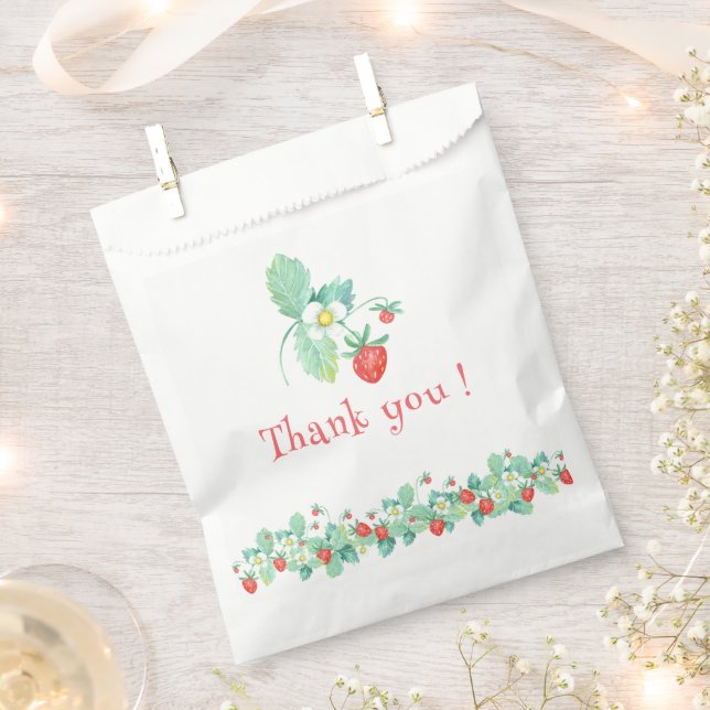 Rosa Strawberry Berry Erster Geburtstag Geschenktütchen (Ausgeschnitten)