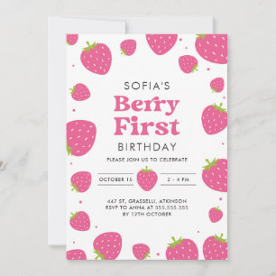 Rosa Strawberry Berry Erster Sommer Geburtstag Einladung