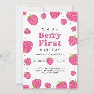 Rosa Strawberry Berry Erster Sommer Geburtstag Einladung