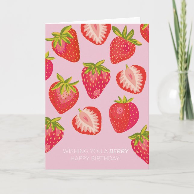 Rosa Strawberry Berry Happy Birthday Card Karte (Vorderseite)