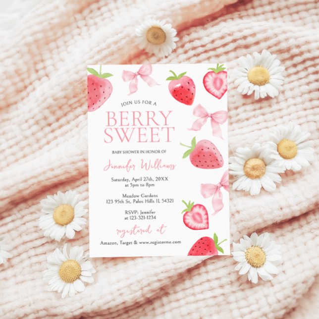 Rosa Strawberry Bow Berry Sweet Baby Girl Dusche Einladung (Von Creator hochgeladen)