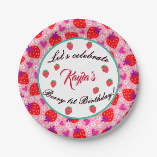 Rosa Strawberry Erste Geburtstagsparty Pappteller