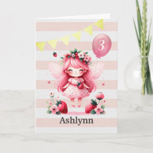Rosa Strawberry Fairy 3. Geburtstag Karte