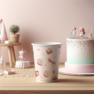 Rosa Strawberry Hearts Ribbon Stars Pappbecher