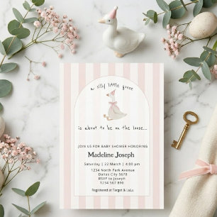 Rosa Streifen-Aquarell-Gänsemädchen-Baby-Party Einladung